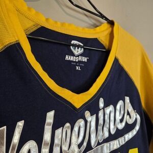 Hands High Michigan Wolverines Raglan Shirt Womens XL Blue Yellow Graphic Tee